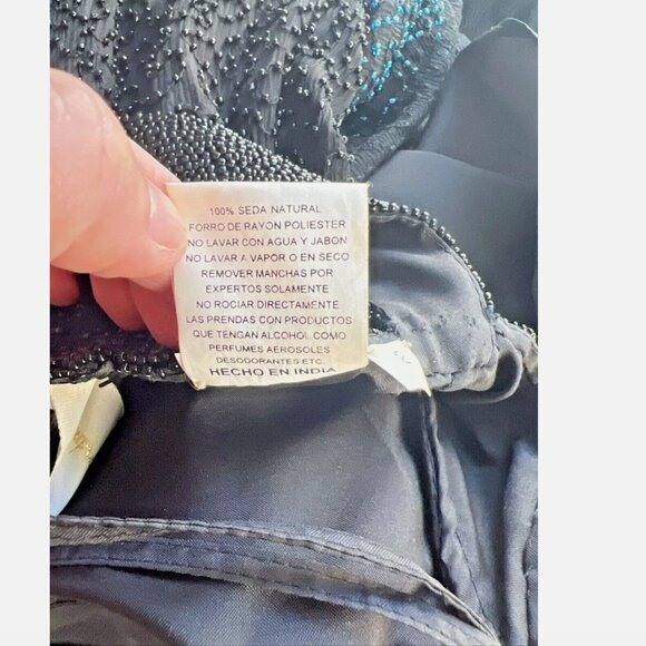 Cassandra Stone Fully Beaded Black Blue Ombre Silk Evening Gown - Size 2 - Picture 11 of 11